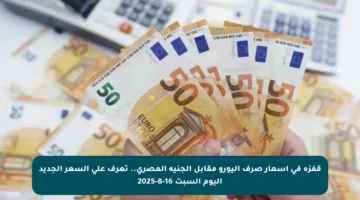 قفزة في أسعار صرف اليورو مقابل الجنيه المصري.. تعرف على السعر الجديد اليوم السبت 16-8-2025